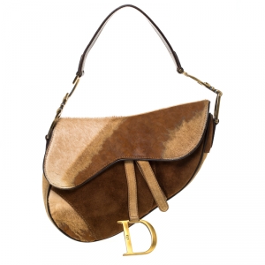 Pre Owned Dior Brown Fur and Nubuck Leather Limited Edition Saddle Bag