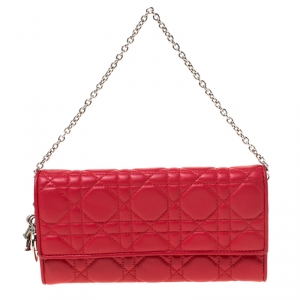 مملوكة مسبقًا Dior Red Cannage Leather Lady Dior Wallet On Chain
