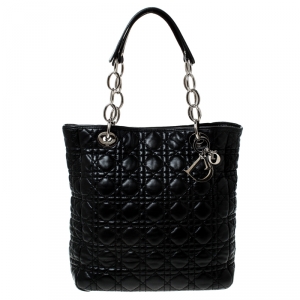 Pre Owned Dior Black Quilted Cannage Soft Leather Lady Dior Tote