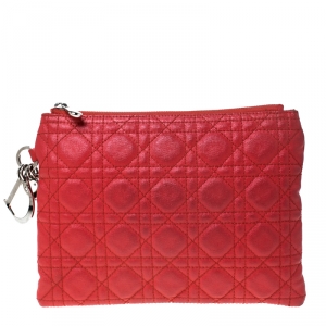 Dior Red Cannage Quilted Coated Canvas Panarea Clutch