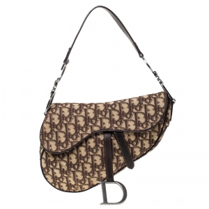 Pre Owned Dior Brown Oblique Canvas and Leather Saddle Bag
