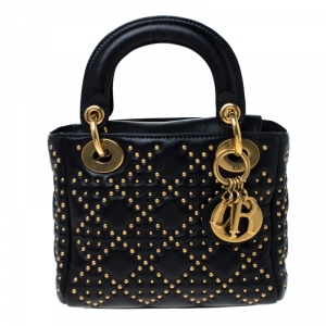 مملوكة مسبقًا Dior Black Leather Mini Lady Dior Studded Tote