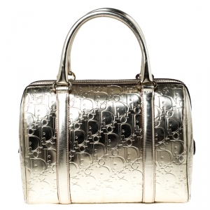 Christian Dior Metallic Gold Oblique Monogram Leather Boston Bag