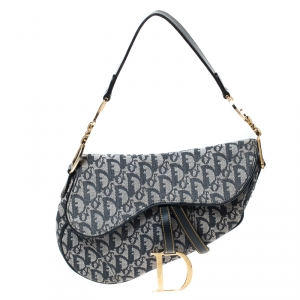 Pre Owned Dior Blue Diorissimo Canvas and Leather Saddle Bag