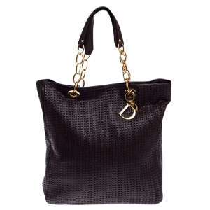 Pre Owned Dior Brown Woven Leather Large Dior Soft Shopping Tote