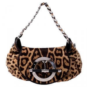 مملوكة مسبقًا Dior Brown Leopard Print Calf Hair Hobo