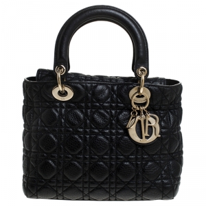مملوكة مسبقًا Dior Black Soft Leather Medium Lady Dior Tote