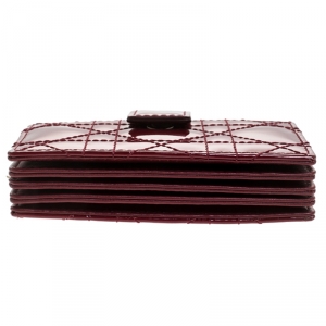 Pre Owned  Dior Red Quilted Patent Leather Lady Dior Gusset Card Case 