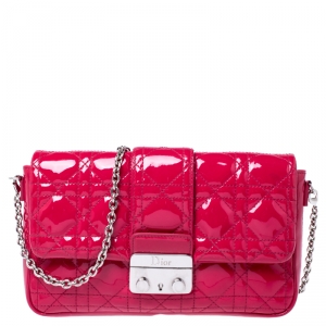 Dior Fuschia Patent Leather New Lock Chain Clutch Bag