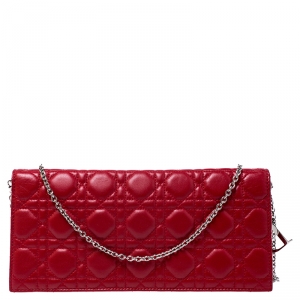 Dior Red Quilted Cannage Leather Lady Dior Chain Clutch