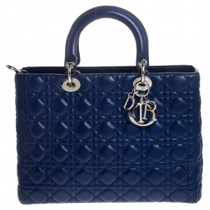 مملوكة مسبقًا Dior Blue Cannage Leather Large Lady Dior Tote