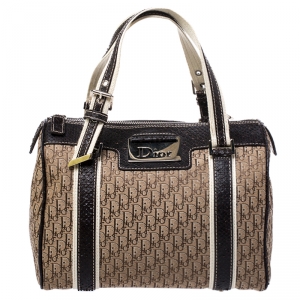 Dior Brown Diorissimo Canvas And Python Small Boston Bag