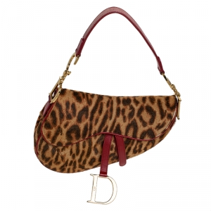 Pre Owned Dior Brown Leopard Pony Hair Saddle Bag