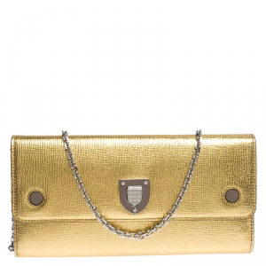 مملوكة مسبقًا Dior Gold Leather Diorever Croisiere Chain Wallet