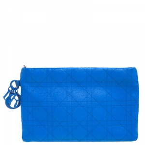 Pre Owned Dior Blue Cannage Coated Canvas Panarea Clutch