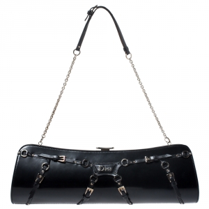 مملوكة مسبقًا Dior Black Leather Long Buckle Chain Clutch