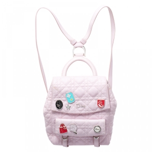 Dior Light Pink Cannage Leather Small Lucky Badge Stardust Backpack