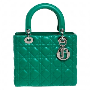 مملوكة مسبقًا Dior Green Cannage Quilted Leather Medium Lady Dior Tote