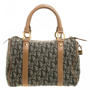 Dior Green/Beige Diorissimo Canvas and Leather Boston Bag