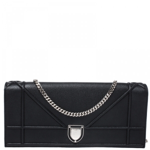 Pre Owned Dior Black Leather Diorama Chain Clutch