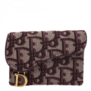 Pre Owned Dior Burgundy Oblique Canvas Saddle Card Holder