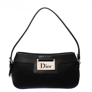 Pre Owned Dior Black Fabric Jacquard Oblique Vintage Small Shoulder Bag