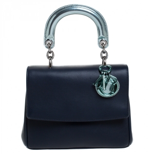 Pre Owned Dior Metallic Blue/Navy Blue Leather Mini Be Dior Top Handle Bag