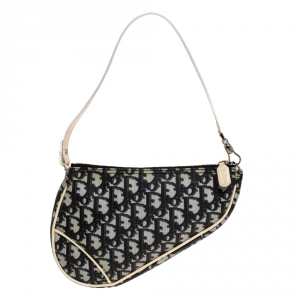 Pre Owned Dior Black/Cream Diorissimo Coated Canvas and Patent Leather Saddle Bag