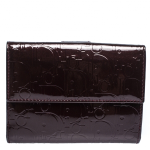 Pre Owned Dior Dark Purple Diorissimo Print Patent Leather French Wallet