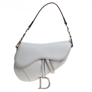 Pre Owned Dior White Leather Saddle Bag