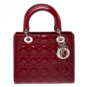 مملوكة مسبقًا Dior Red Patent Cannage Leather Medium Lady Dior Tote 