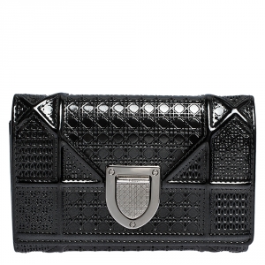 Pre Owned محفظة ديور ديوراما بثلاث طيات جلد لامع ميكرو كاناج ميتاليك رصاصية