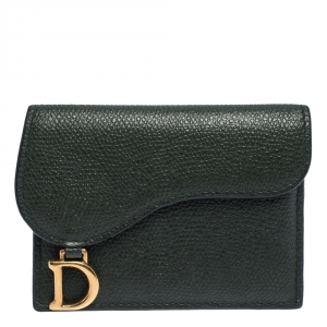 Pre Owned Dior Deep Green Leather Saddle Card Holder