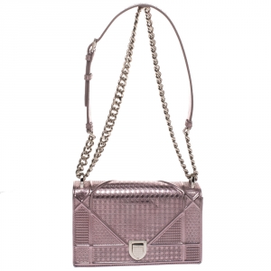 مملوكة مسبقًا Dior Metallic Pink Patent Leather Small Diorama Flap Shoulder Bag
