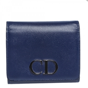 Pre Owned محفظة ديور مانيا كومباكت جلد لامع زرقاء رويال