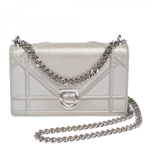 Dior Silver Shimmering Leather Mini Diorama Crossbody Bag