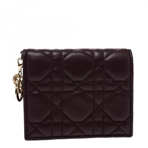 مملوكة مسبقًا Dior Burgundy Leather Lady Dior Card Holder