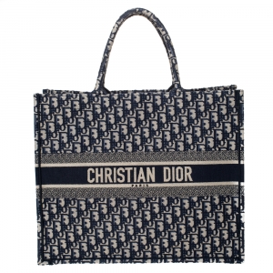 Pre Owned Dior Blue Oblique Canvas Book Tote