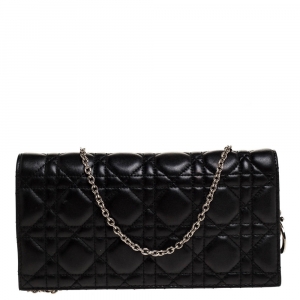 مملوكة مسبقًا Dior Black Cannage Leather Lady Dior Chain Clutch