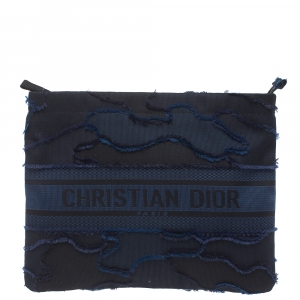 مملوكة مسبقًا Dior Blue/Black Camouflage Canvas DiorDouble Zip Pouch