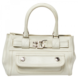 Pre Owned Dior White Leather Interlocking CD Logo Embellished Satchel