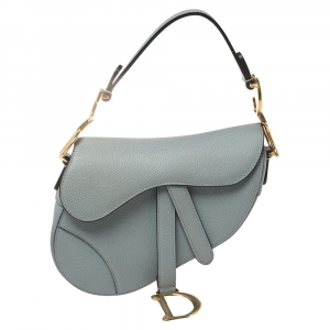 Pre Owned Dior Blue Leather Mini Saddle Bag