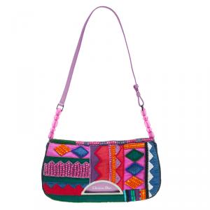 Pre Owned حقيبة كتف ديور ماليس دينيم متعدد الألوان إصدار محدود مشغولة خرز