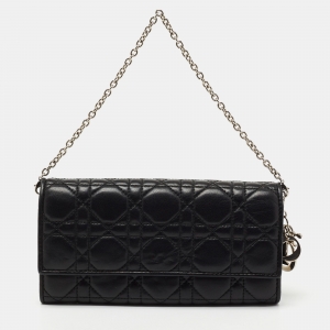 مملوكة مسبقًا Dior Black Cannage Leather Lady Dior Wallet on Chain