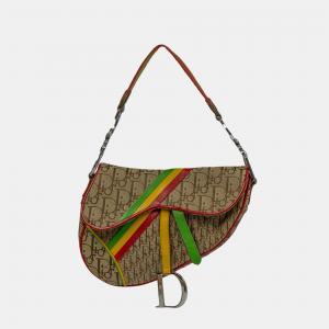 Pre Owned Dior Beige Canvas Saddle Rasta Vintage  Shoulder Bag