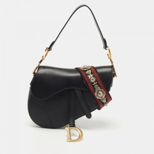 Dior Black Leather Medium Saddle Bag