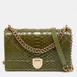 Pre Owned Dior Green Python Medium Diorama Flap Shoulder Bag