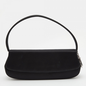 Pre Owned Dior Black Satin Charm Flap Baguette
