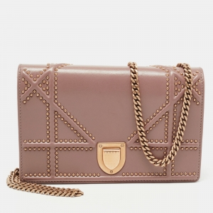 Dior Pink Leather Studded Diorama Wallet on Chain