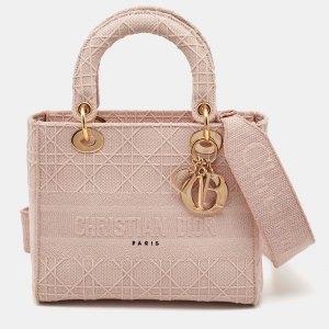 Dior Pink Cannage Embroidered Canvas Medium Lady D-Lite Tote